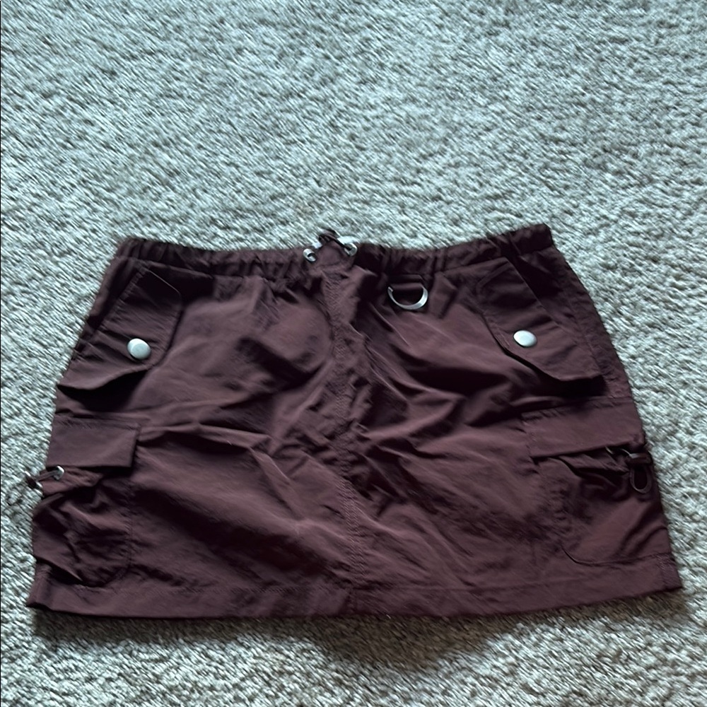 Brown Cargo Mini Skirt